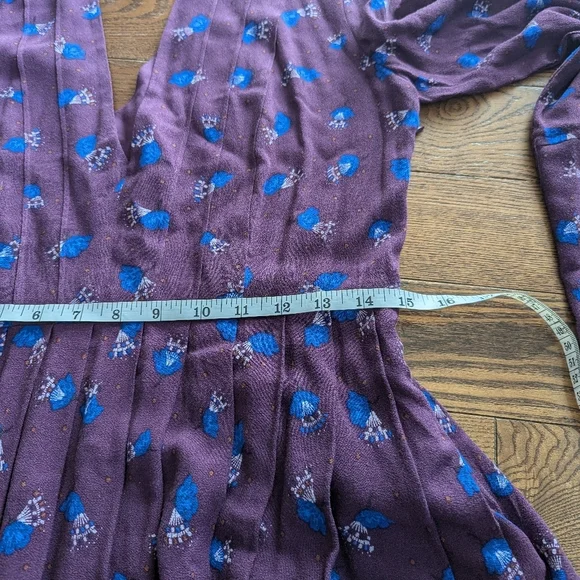 Free People Tegan Floral Purple Long Sleeve Keyhole Mini Dress Boho Hippie Fairy - Picture 15 of 16